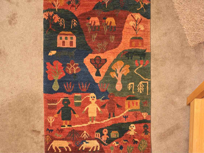 "Village" Hand Made Wool Area Rug Made in Nepal