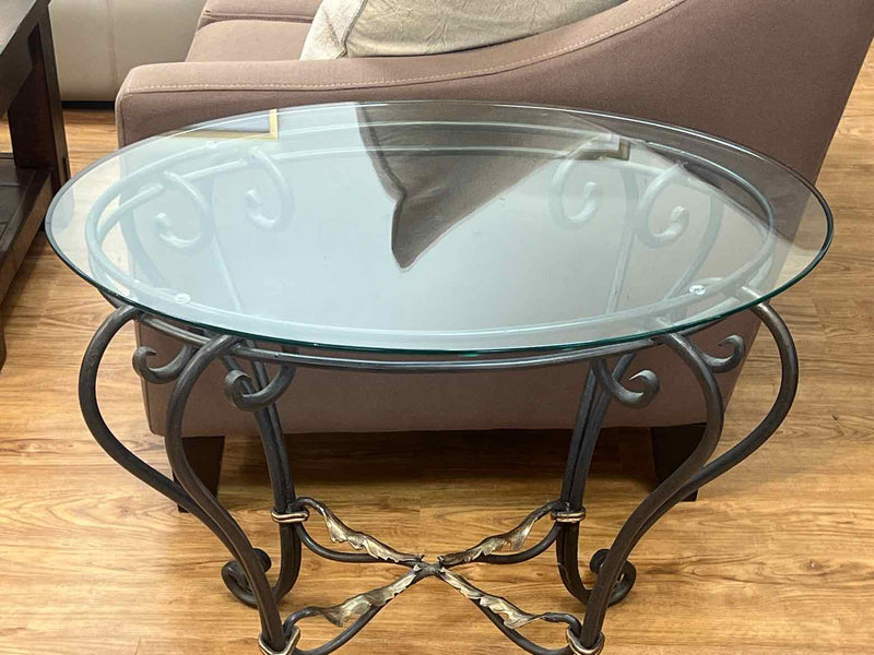 Oval Glass & Iron Side Table