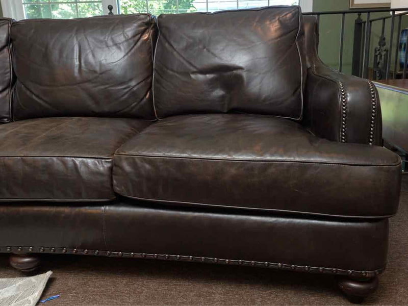 Bradington Young  Espresso Brown Leather 3 Cushion Sofa with Curved Back