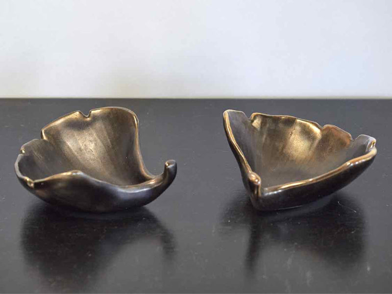 Pair of Glazed Gingko Leaf Trays