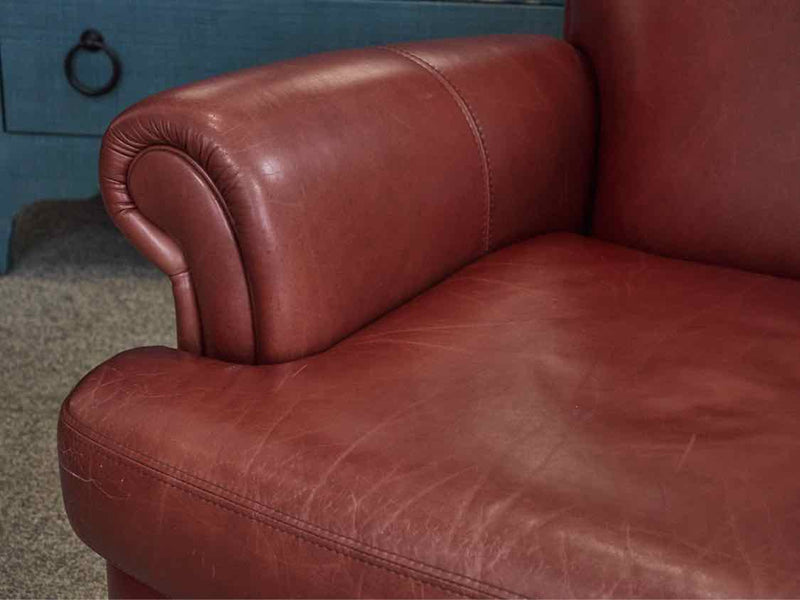 Boston Interiors Red Leather Chair & Ottoman