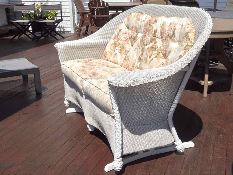 Outdoor White Wicker Rocking Loveseat Includes Cushions