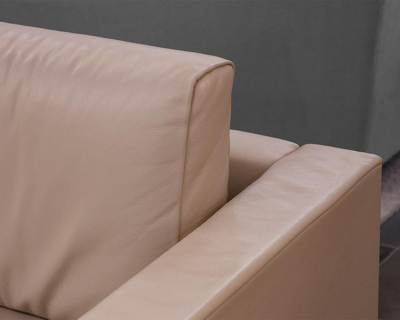 Mateo Grassi Sofa with LAF Chaise Lounge in Sand Leather on Metal Legs