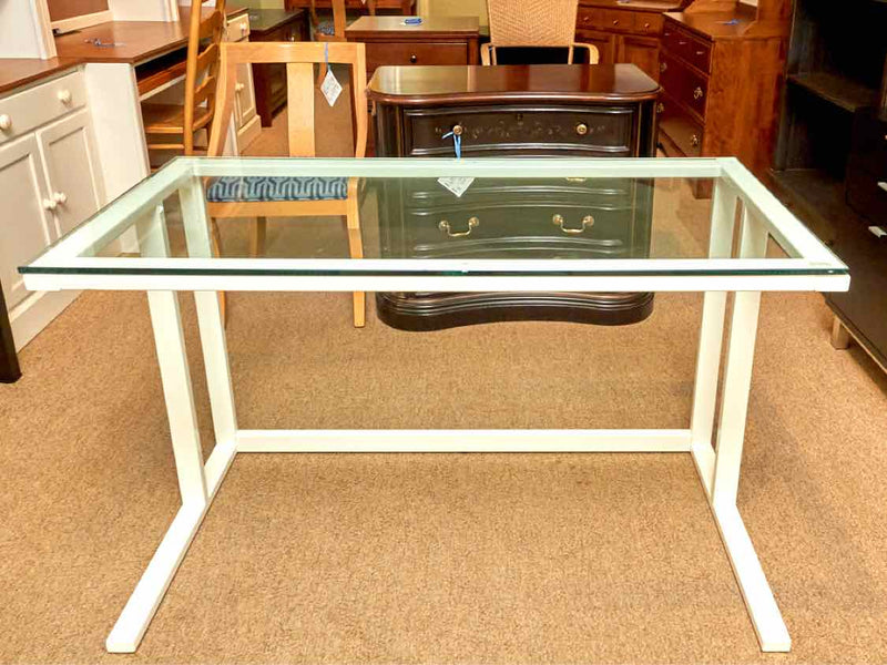 Glass Top White Finish Metal Contemporary  Work Table