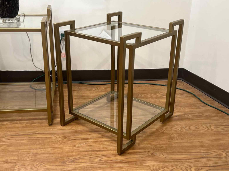 Pair of Glass Topped Geometric Side Tables