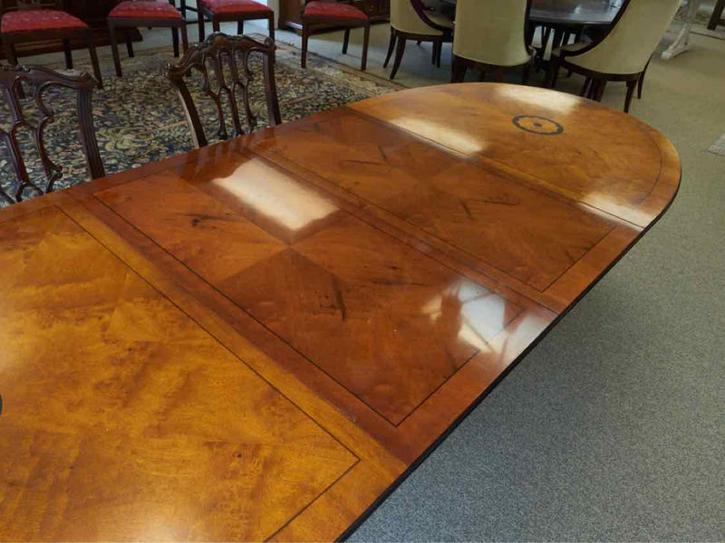 Neoclassic Double Pedestal Banded Mahogany Dining Table