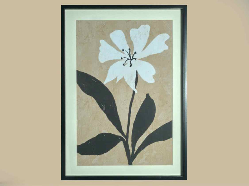 Flower Print In Black Frame Under Glass