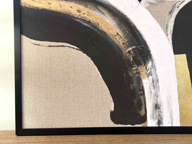 Contemporary Brush Stroke  in Black,Gold, & White Wall Decor