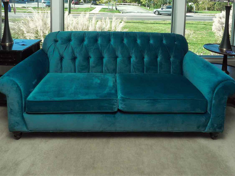 Emerald Green Performance Velvet  2 Cushion Tufted Back Sofa