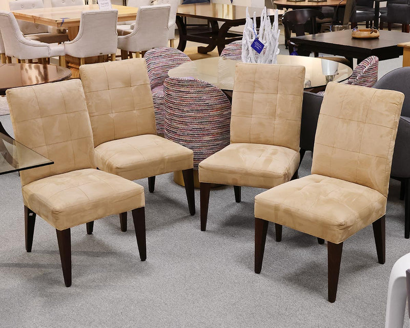 Set of 4 Parson Dining Chairs in Tan Microfiber on Espresso Finish Legs