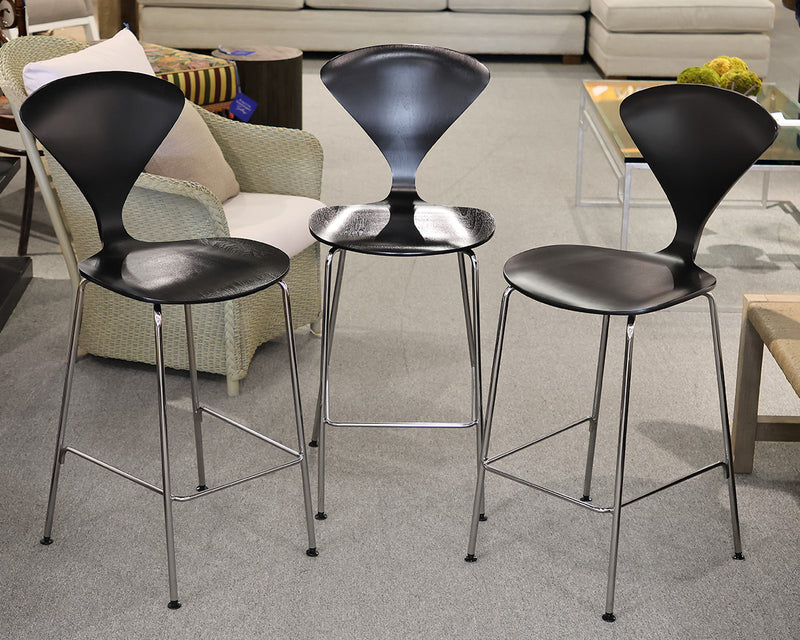 Set of 3 Cherner Metal Leg Counter Stools in Black Oak