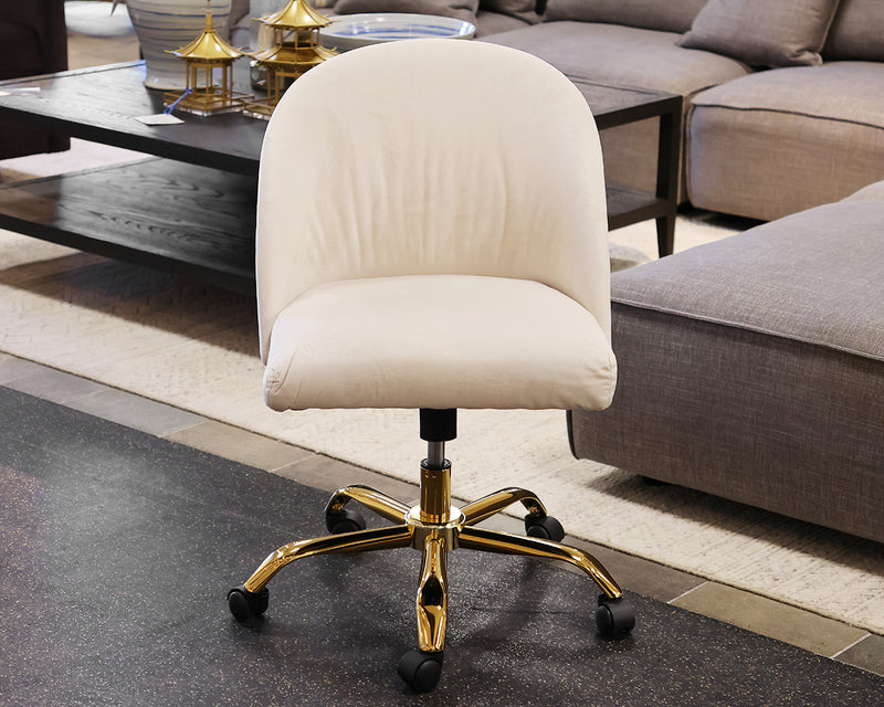 Layton Mid-Back Desk Chair in Off-White Microsuede on Gold Base