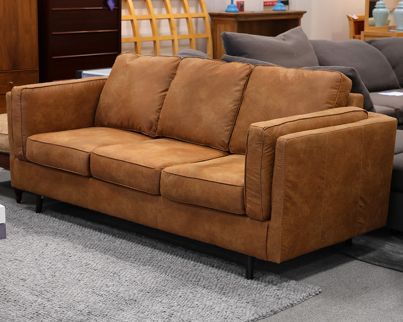 90" 3-Cushion Track Arm Sofa in Tan Vegan Suede