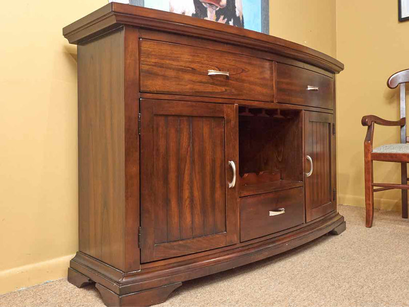 Walnut In  Dark Stain 2 Door 3 Drawer & 4 Wine Bottle Holder Bar Server