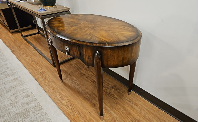 Oval Inlaid Walnut Accent Table