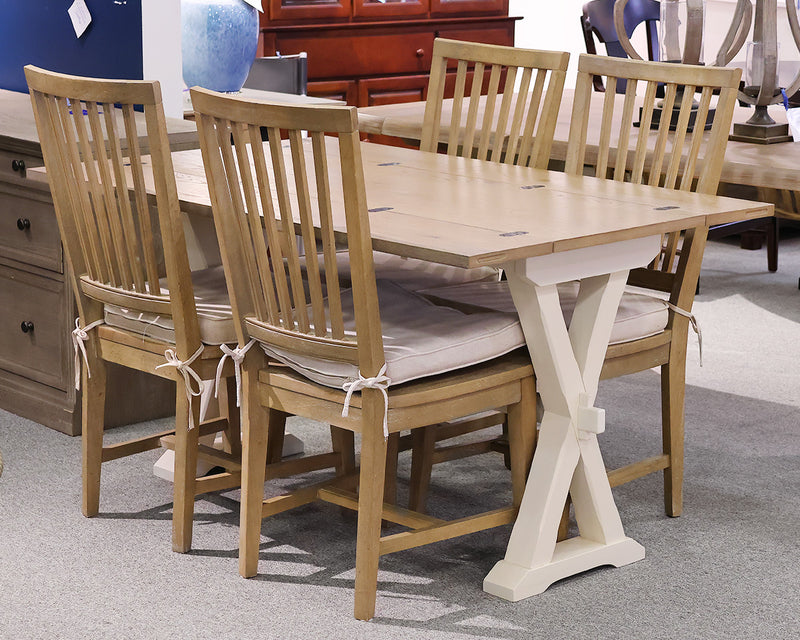 Universal Trestle Table & Set of 4 Chairs in Cream & Grey Wash Oak