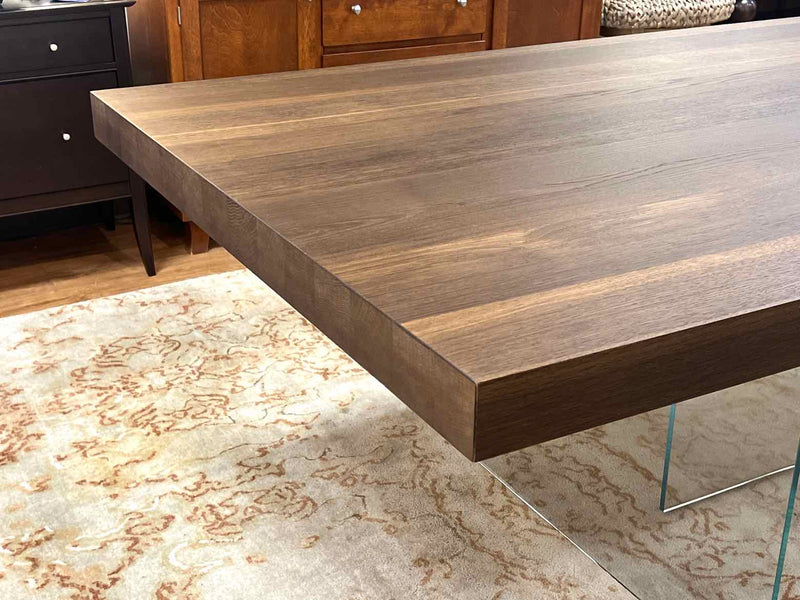 Contemporary Dark Oak Dining Table on Tempured Glass Base