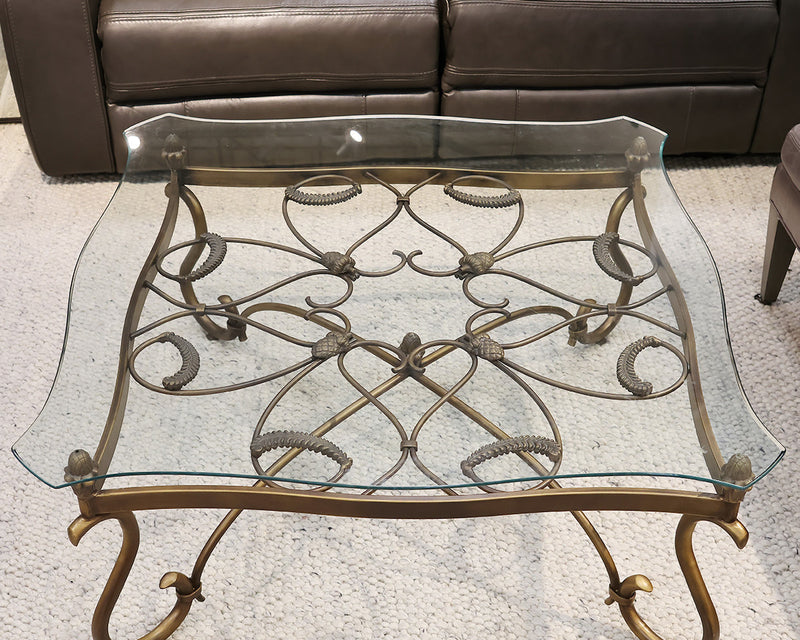 Cocktail Table with Glass Top on Brass Base