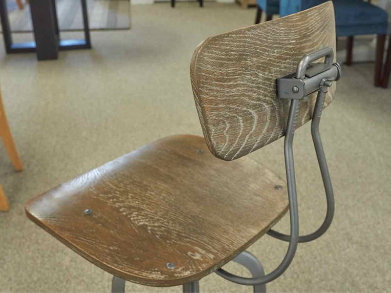 Set of 2 RH Industrial Wood & Metal Bar Stools