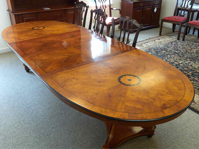 Neoclassic Double Pedestal Banded Mahogany Dining Table