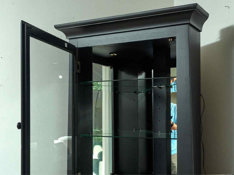 Black Finish 2 Glass Door 5 Glass Shelves Corner Display Cabinet