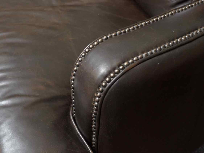 Bradington Young  Espresso Brown Leather 3 Cushion Sofa with Curved Back