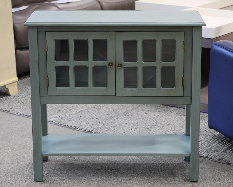 Two-Door Glass Paned Kitchen Storage Cabinet in Robins Egg Blue