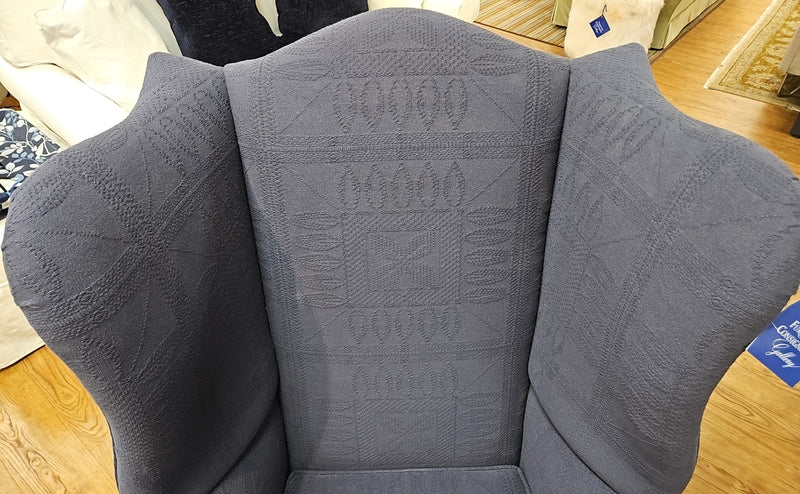 Town & Country Traditional Wing Chair in Navy Matelasse