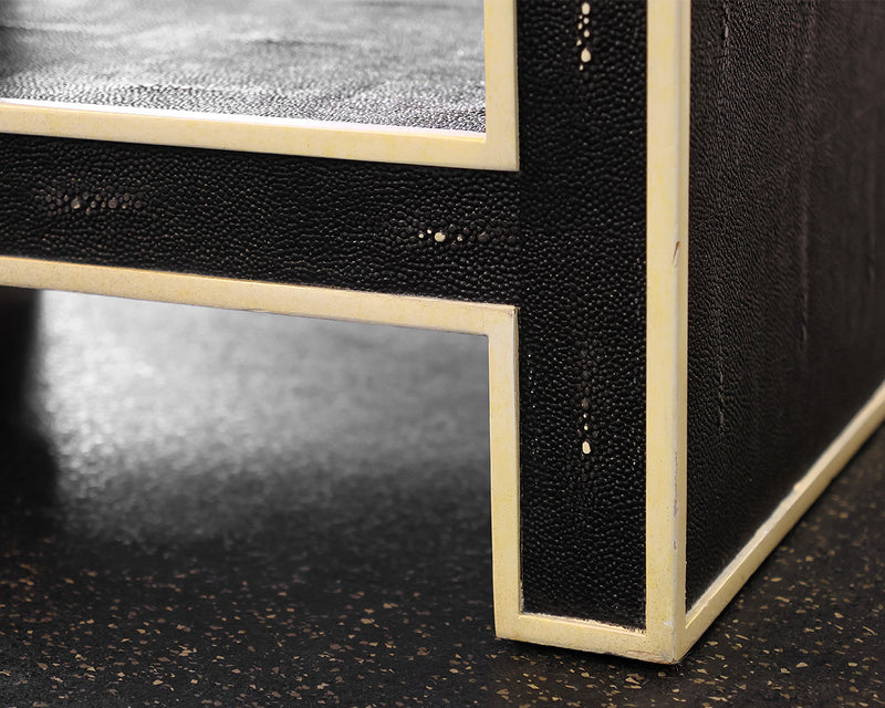 Pair of Dwell Home Precedent Faux Shagreen Side Tables in Black with Ivory Trim