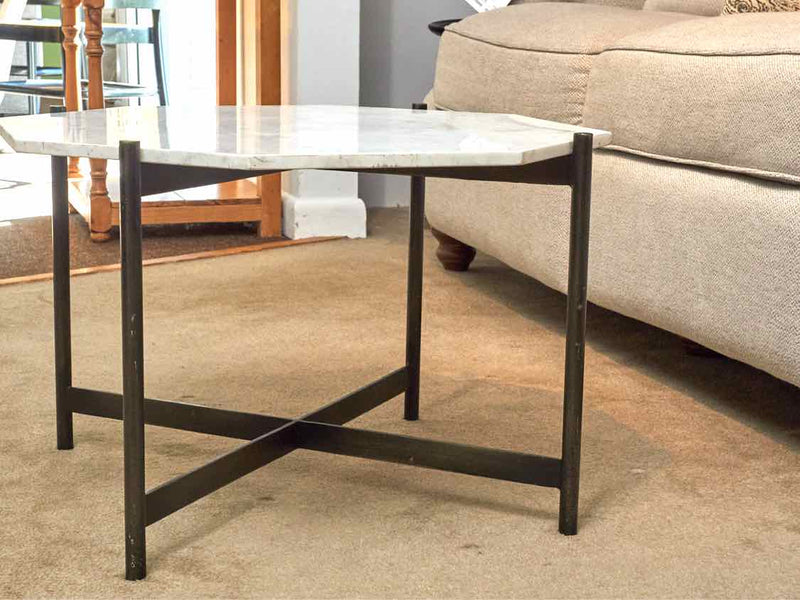 Four Hands Hexagon Bunching White Marble  Black Metal Base Cocktail Table