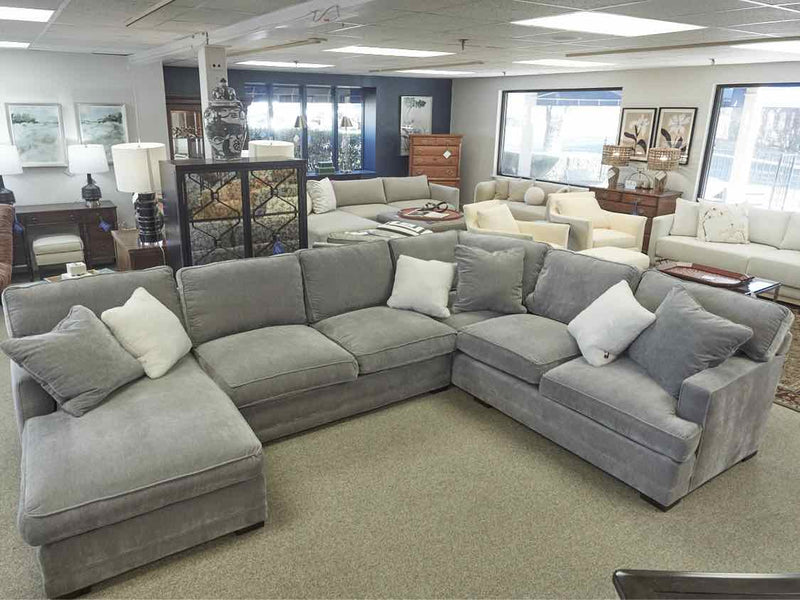 Grey Upholstered 3 Piece Sectional with Chaise & 3 Grey Toss Pillows