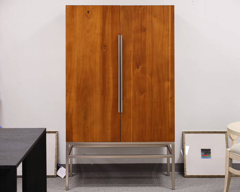 CB2 Muse Armoire in Acacia with Linear Steel Pulls and Base Frame