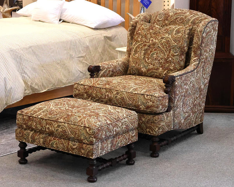 Lexington ' Bradbury' Wing Chair in Earth Tone Paisley Upholstery & Ottoman