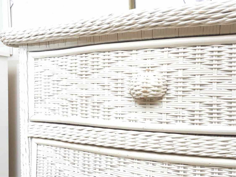 White Wicker (5) Drawer Chest