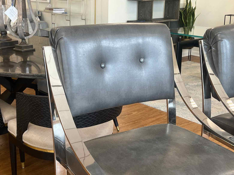 Pair of Sunpan Grey Leather Barstools