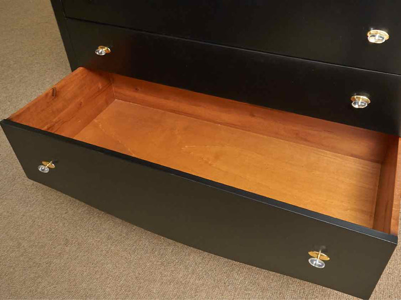 Black Finish 7 Drawer With Crystal Knobs Chest