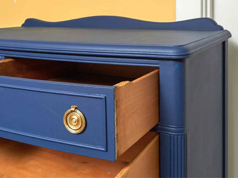 'Delphinium Blue' Finish 5 Drawer Chest with Brass Pulls & Casters