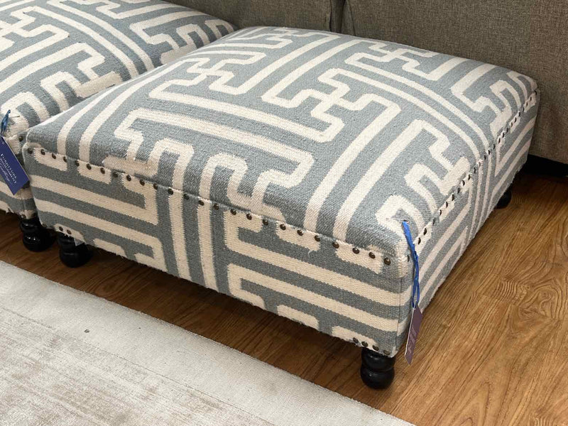 Smoky Light Blue and Ivory Ottoman