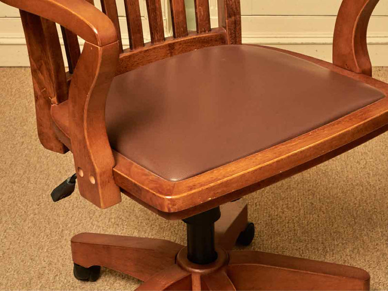 Cherry Finish Slat Back Arm Office Chair On Casters