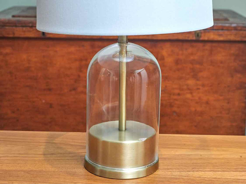 Glass & Gold Finish Metal With Linen Shade Table Lamp