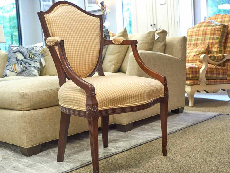 Mahogany Framed Accent Chair W/ Striped Upholstery