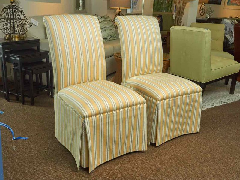 Pair Of Ethan Allen' Savannah 'Yellow Striped Slipper  Dining Chairs