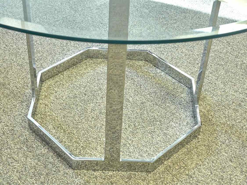 Round Glass Dining Table with Sliver Metal Octagon Base