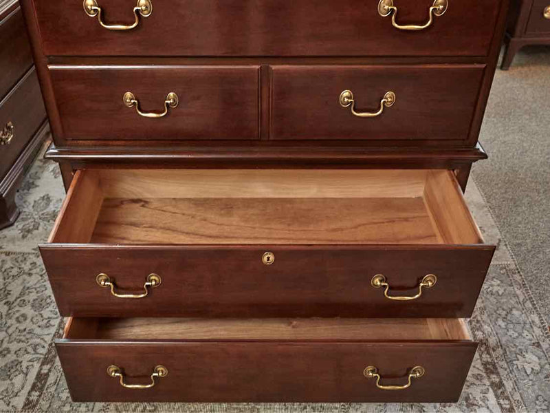 Drexel  "Charleton" Cherry 6 Drawer Chest with Brass Chippendale Handles