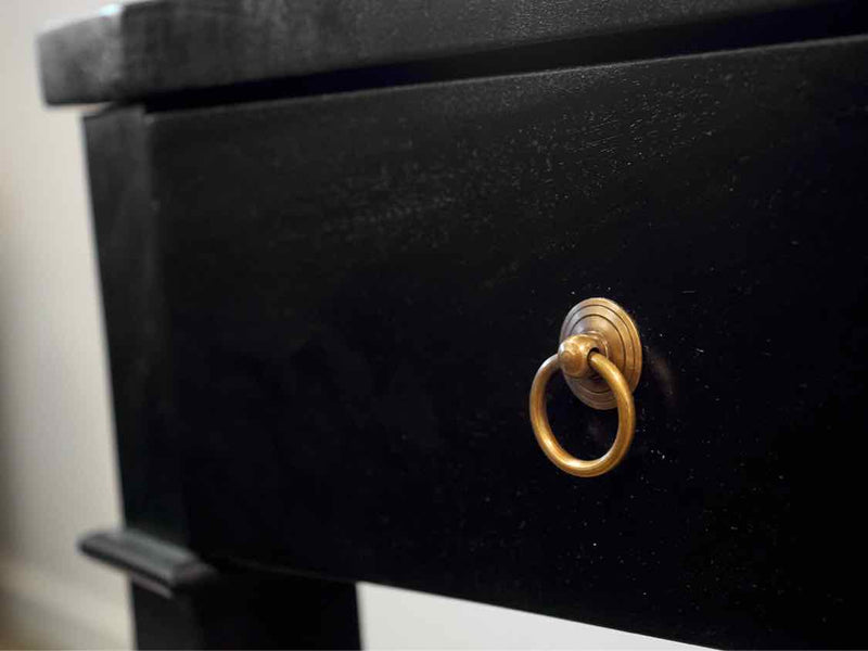 Three Drawer Writing Desk in Black with Brass Ring Pulls