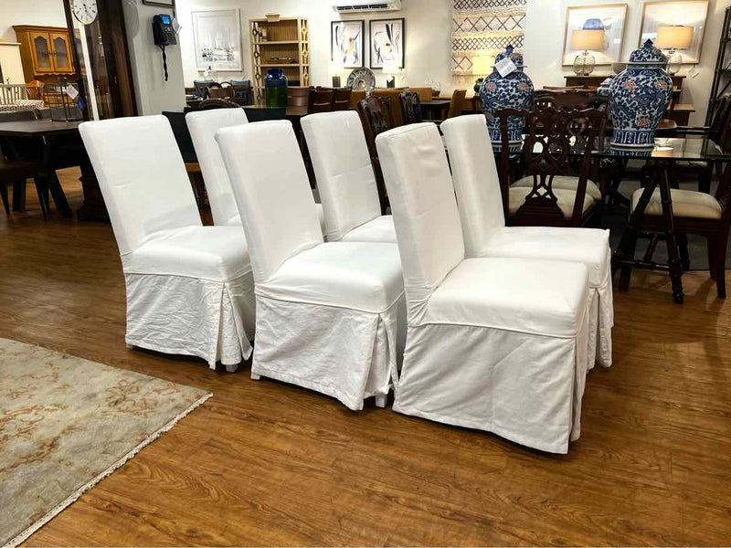 Crate & Barrel Set of 6  Slip Covered Dining Chairs