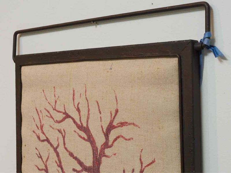 Coral Printed  On Burlap Fabric Framed In Metal Frame Wall Decor