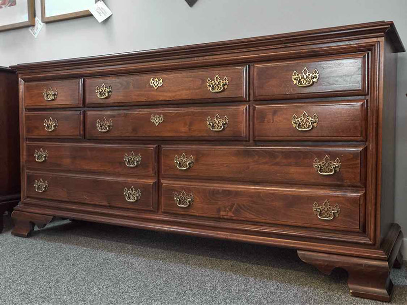 Mobel Inc. Cherry Double Dresser with 10 Drawers & Chippendale Ornate Handles