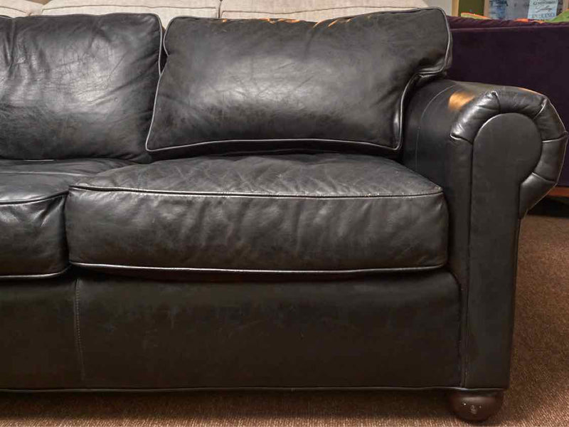 RH Black Leather 2 Cushion Sofa with Rolled Sock Arms