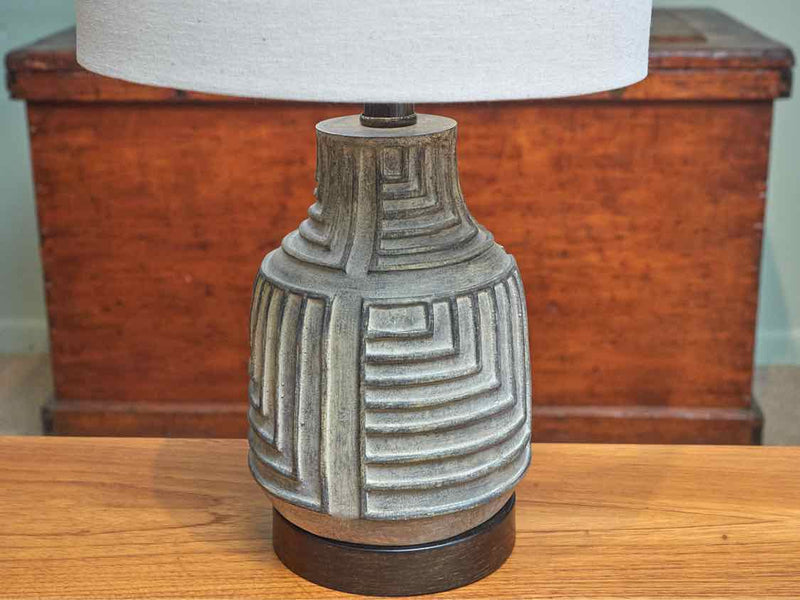 Glass & Metal Table Lamp With Linen Shade